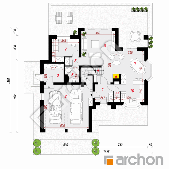 Проект дома ARCHON+ Дом в калатеях 2 (П) вер.2 План першого поверху