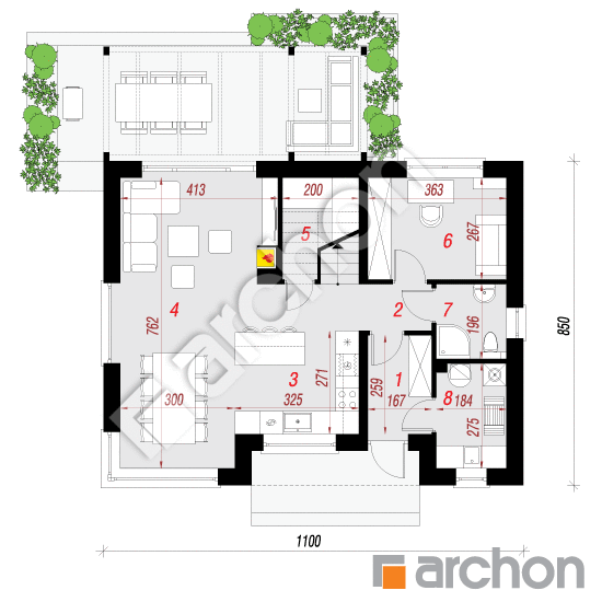 Проект будинку ARCHON+ Будинок у вістерії 8 (Н) План першого поверху
