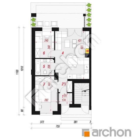 Проект дома ARCHON+ Дом в фиалках 16 (Р2Б) вер.3 План першого поверху