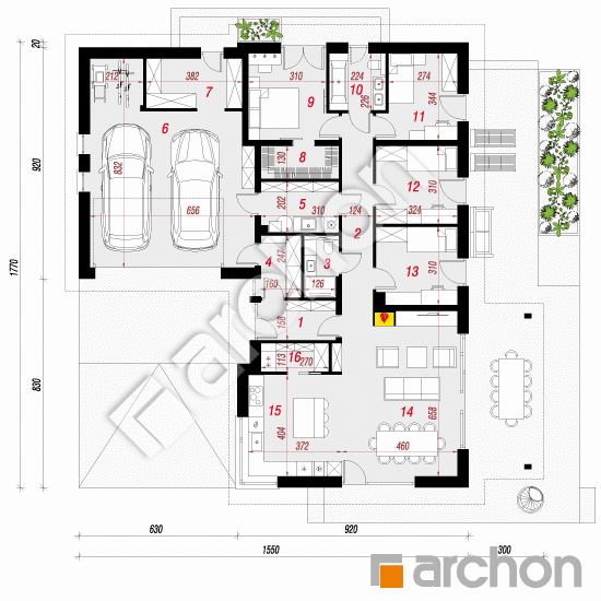 Проект дома ARCHON+ Дом в барбарисах 2 (Г2) План першого поверху