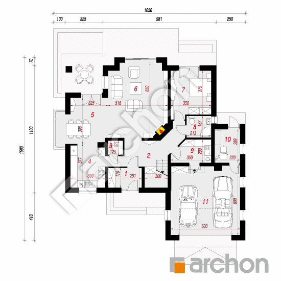 Проект дома ARCHON+ Дом в нагетках 2 (Н)  План першого поверху