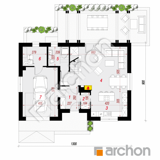 Проект дома ARCHON+ Дом в яблонках 17 План першого поверху