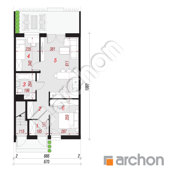 Проект дома ARCHON+ Дом в фиалках (Р2С) План першого поверху