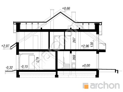 Проект дома ARCHON+ Дом под гинко 7 (ГР2) Розріз будинку