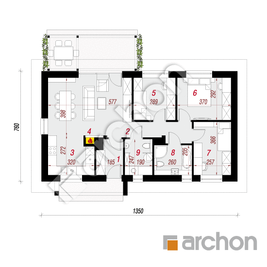 Проект будинку ARCHON+ Будинок в коручках 4 План першого поверху