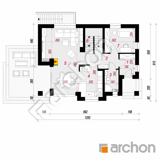 Проект будинку ARCHON+ Будинок в цинобрувках (П) План першого поверху