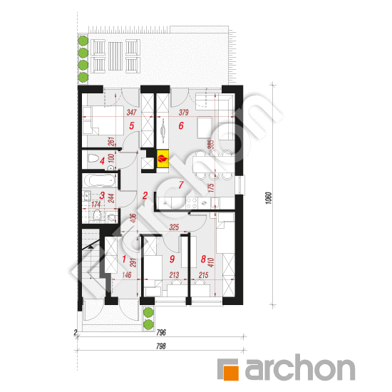 Проект дома ARCHON+ Дом в фиалках 9 (Р2Б) вер.2 План першого поверху