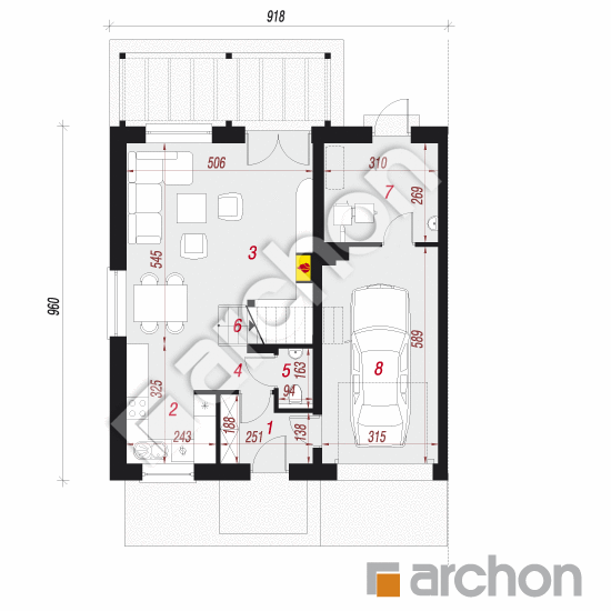 Проект будинку ARCHON+ Будинок в цикламенах 5 (Б) вер. 2 План першого поверху
