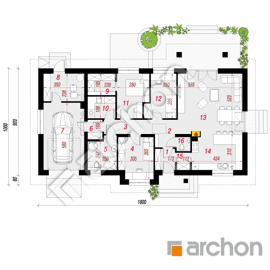 Проект будинку ARCHON+ Будинок в лещиновнику 3 План першого поверху