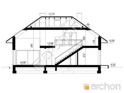 Проєкт будинку ARCHON+ Будинок в ясені 2 (Г2) Розріз будинку