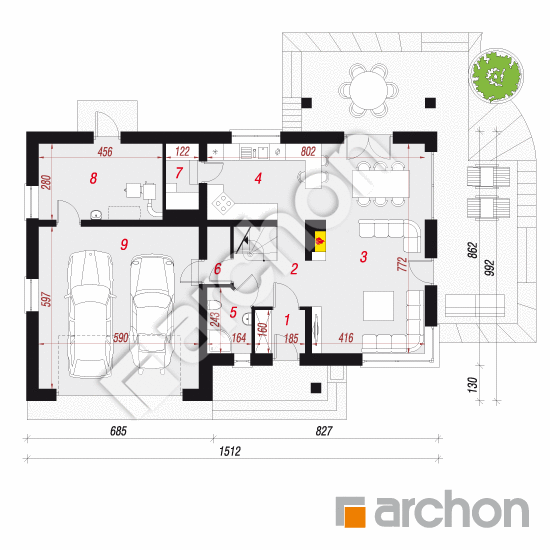 Проект будинку ARCHON+ Будинок в айдаредах (Г2) вер.2 План першого поверху