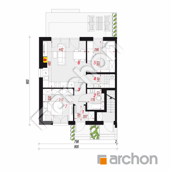 Проект дома ARCHON+ Дом в облепихе (Р2Б) вер.2 План першого поверху