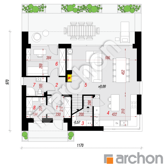 Проект будинку ARCHON+ Будинок в малинівці 22 План першого поверху