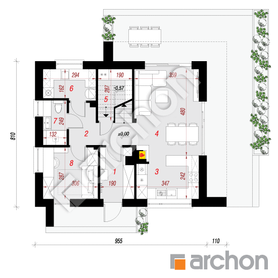 Проект будинку ARCHON+ Будинок в хлорофітумі 27 План першого поверху