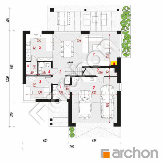 Проект будинку ARCHON+ Будинок в гречці (Г2) План першого поверху