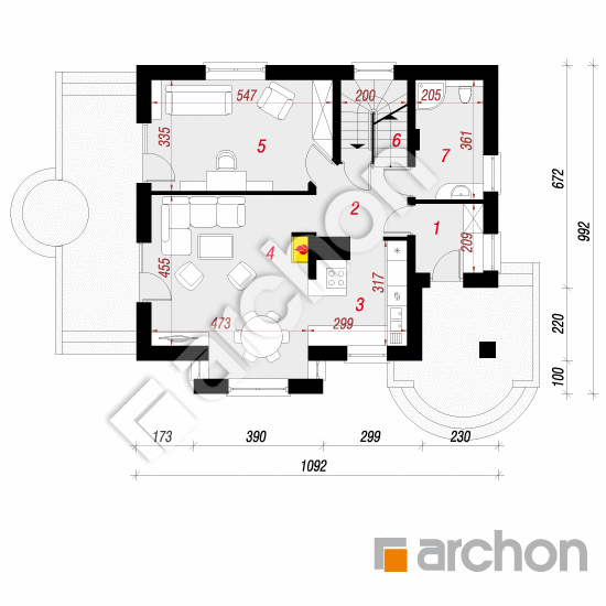 Проект будинку ARCHON+ Будинок в мандаринках (П) вер. 2 План першого поверху