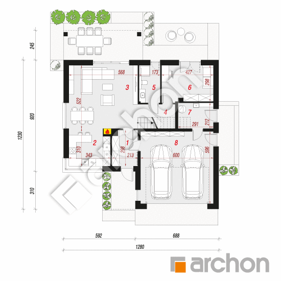 Проект будинку ARCHON+ Будинок в переломнику 2 (Г2) План першого поверху