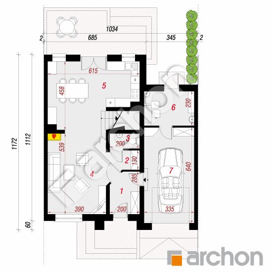 Проект будинку ARCHON+ Будинок в ревені (С) вер.2 План першого поверху