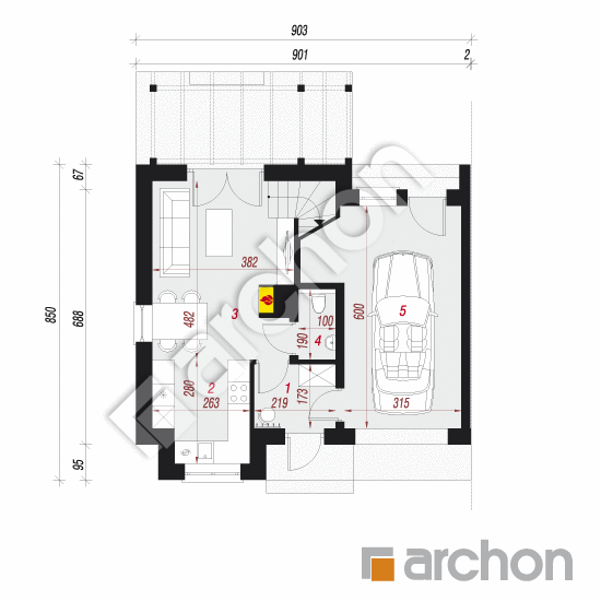 Проект дома ARCHON+ Дом в гунерах (БА) вер. 2 План першого поверху