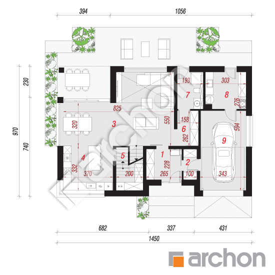 Проект будинку ARCHON+ Будинок в альстромеріях (ГЕ) План першого поверху
