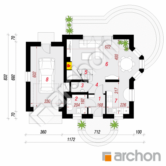 Проект дома ARCHON+ Дом в винограде 4 вер.2 План першого поверху