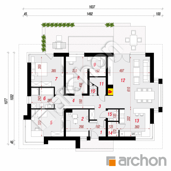 Проект будинку ARCHON+ Будинок під червоною горобиною 11 (Н) План першого поверху