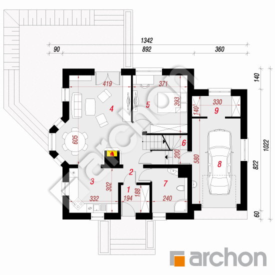 Проект будинку ARCHON+ Будинок в рододендронах 5 (П) вер.2 План першого поверху