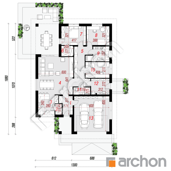 Проект дома ARCHON+ Дом в ренклодах 15 (Г2А) План першого поверху