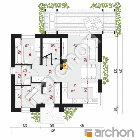 Проект дома ARCHON+ Дом в хлорофитуме (А) План першого поверху