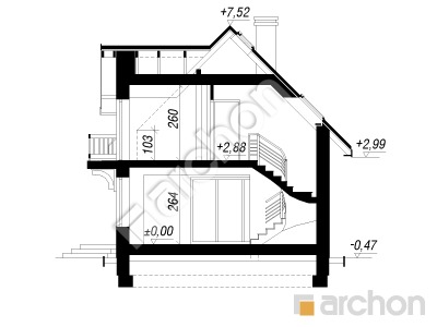 Проєкт будинку ARCHON+ Будинок в антонівці вер. 2 Розріз будинку