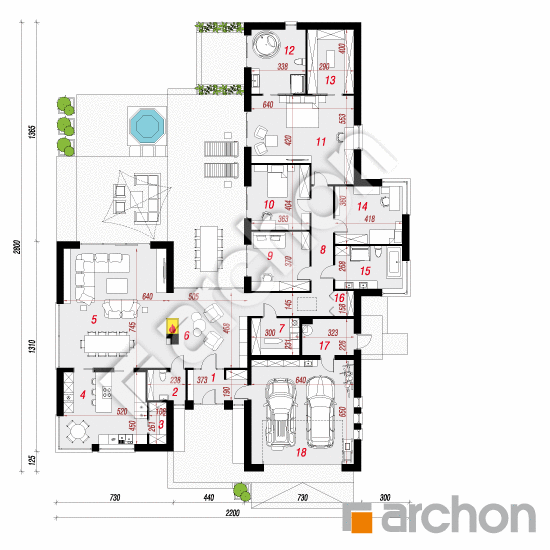 Проект дома ARCHON+ Дом в кливиях 2 (Г2) План першого поверху