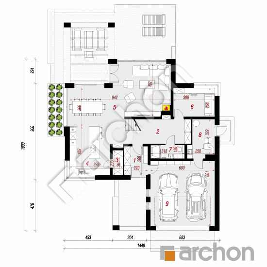 Проект дома ARCHON+ Дом в фелициях (Г2) План першого поверху