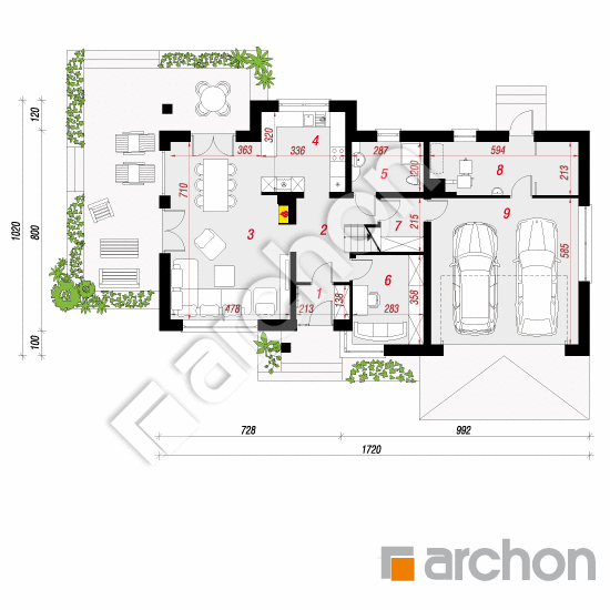 Проект дома ARCHON+ Дом в бугунвилиях (Г2) План першого поверху
