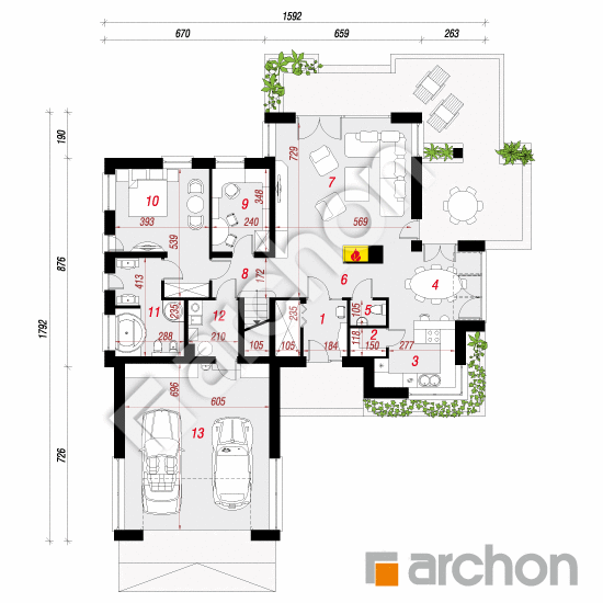 Проект будинку ARCHON+ Будинок в хеномелесі 3 вер.2 План першого поверху
