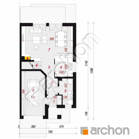 Проект дома ARCHON+ Дом в клематисах 12 (БТ) вер. 2 План першого поверху