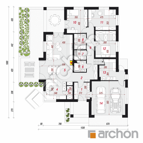 Проект дома ARCHON+ Дом в джонагольдах 5 (Г2ПД) План першого поверху