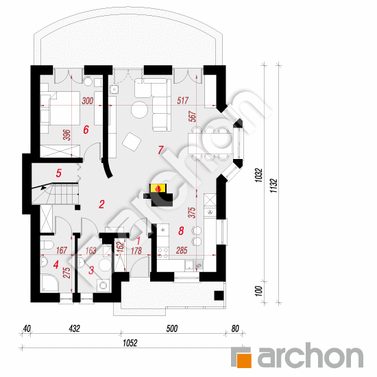 Проект будинку ARCHON+ Будинок у лататті вер.2 План першого поверху
