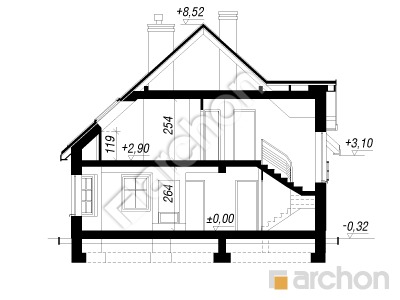 Проєкт будинку ARCHON+ Будинок у лататті вер.2 Розріз будинку