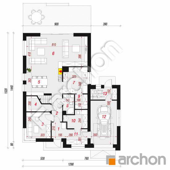 Проект дома ARCHON+ Дом в амбуранах (А) План першого поверху