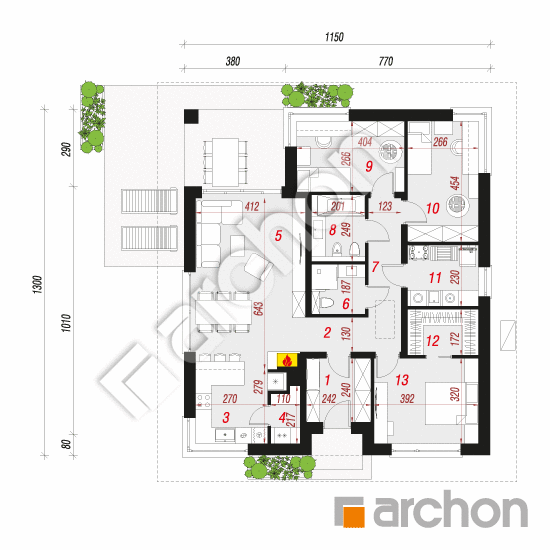 Проект дома ARCHON+ Дом в хакетиях 5 (Е) ВИЭ План першого поверху