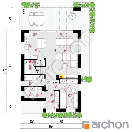 Проект будинку ARCHON+ Будинок в малинівці 33 План першого поверху