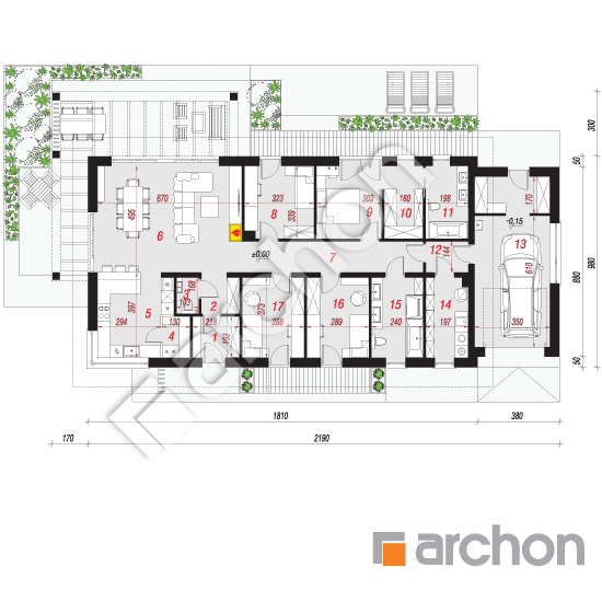Проект дома ARCHON+ Дом в мекинтошах 17 (Г) План першого поверху