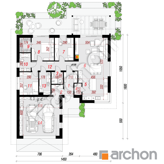 Проект будинку ARCHON+ Будинок в жонкілях 3 (Г2Е) План першого поверху