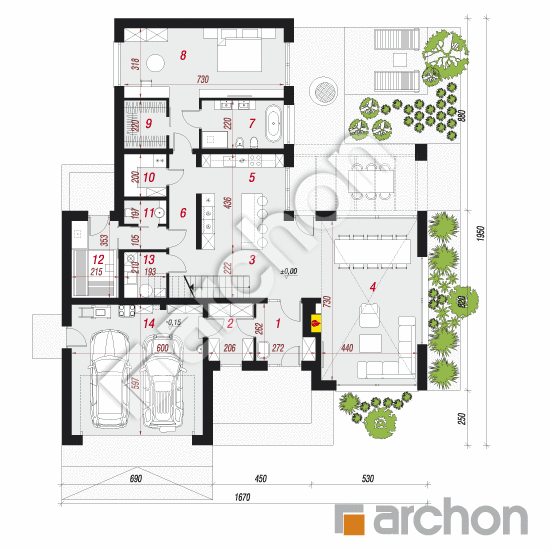 Проект дома ARCHON+ Дом в аромах 3 (Г2Е) План першого поверху
