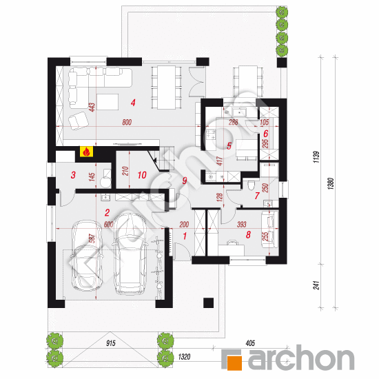 Проект будинку ARCHON+ Будинок в бзах 2 (Г2) План першого поверху