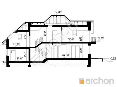 Проєкт будинку ARCHON+ Будинок у вербені вер. 2 Розріз будинку