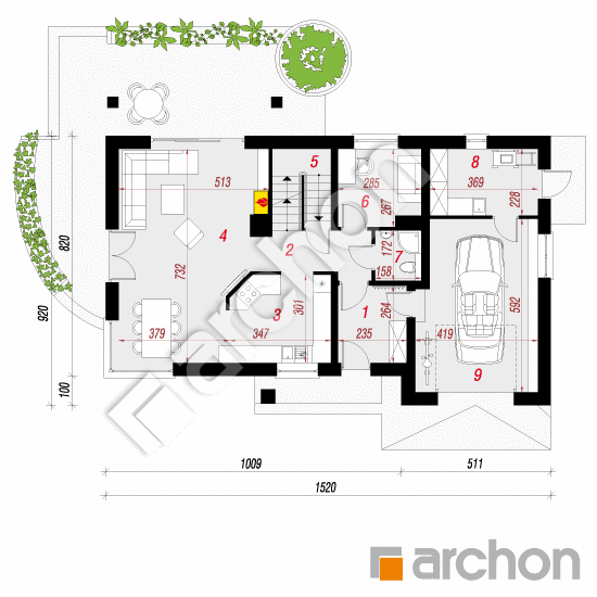 Проект будинку ARCHON+ Будинок у вістерії 4 (П) План першого поверху