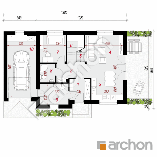 Проект будинку ARCHON+ Будинок в хлорофітумі (ГНТ) вер. 2 План першого поверху