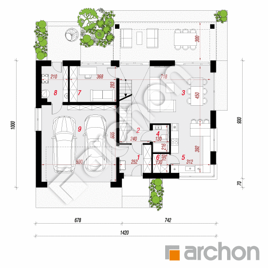 Проект дома ARCHON+ Дом под персиками (Г2Е) План першого поверху