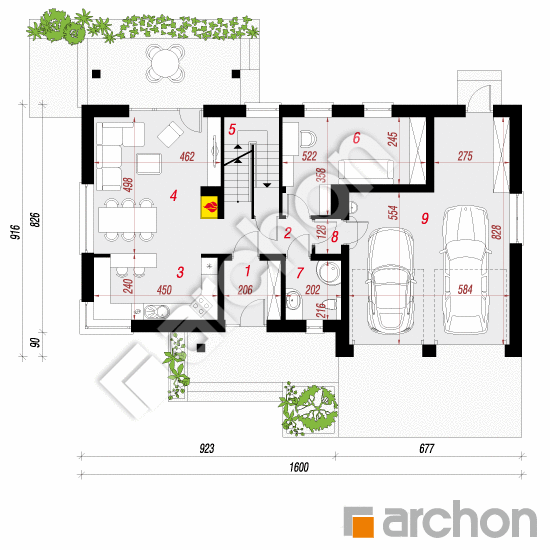 Проект будинку ARCHON+ Будинок в гейджею (Г2П) План першого поверху